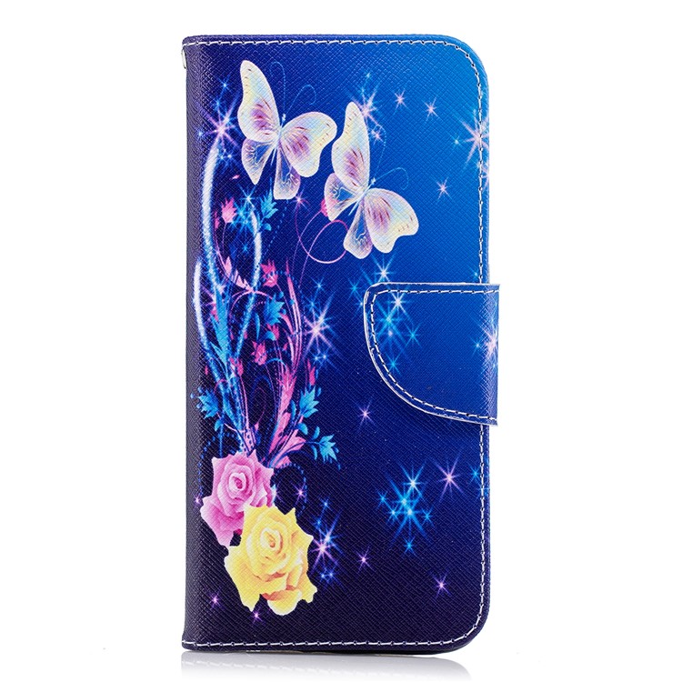 Pattern Printing PU Leather Magnetic Wallet Stand Cell Phone Cover for Huawei P20 - Crystal Butterfly and Flower-2