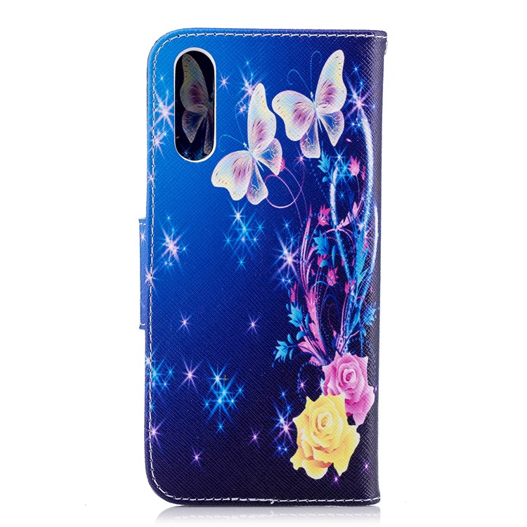 Pattern Printing PU Leather Magnetic Wallet Stand Cell Phone Cover for Huawei P20 - Crystal Butterfly and Flower-3