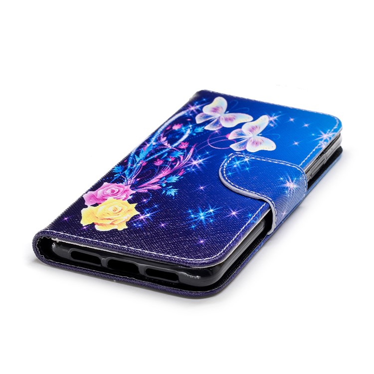 Pattern Printing PU Leather Magnetic Wallet Stand Cell Phone Cover for Huawei P20 - Crystal Butterfly and Flower-6