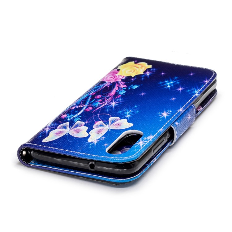 Pattern Printing PU Leather Magnetic Wallet Stand Cell Phone Cover for Huawei P20 - Crystal Butterfly and Flower-7
