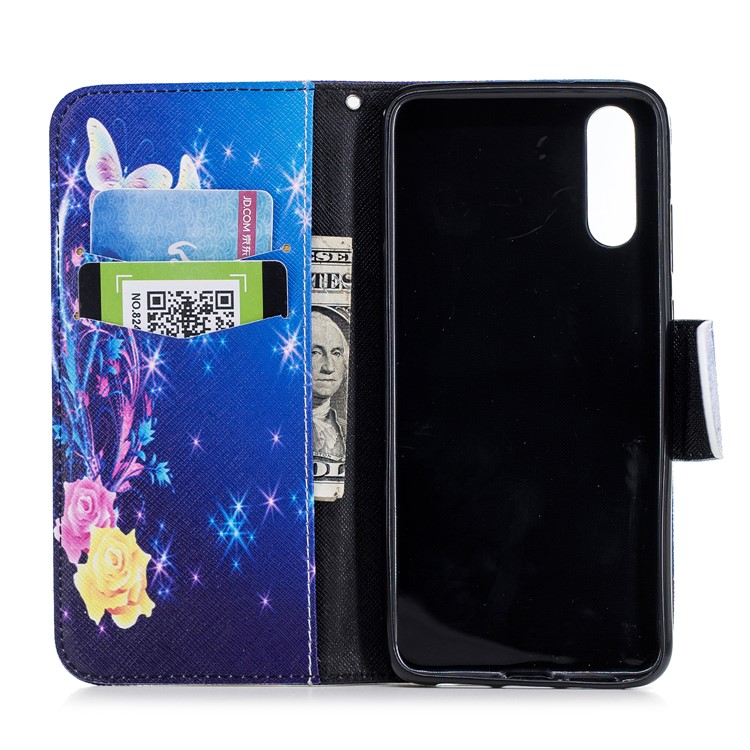 Pattern Printing PU Leather Magnetic Wallet Stand Cell Phone Cover for Huawei P20 - Crystal Butterfly and Flower-8