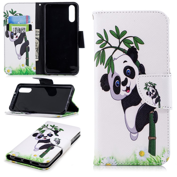 Pattern Printing PU Leather Magnetic Wallet Stand Protective Shell for Huawei P20 - Panda on Bamboo-1