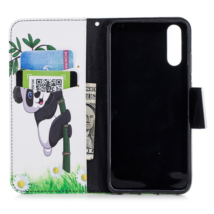 Pattern Printing PU Leather Magnetic Wallet Stand Protective Shell for Huawei P20 - Panda on Bamboo-8