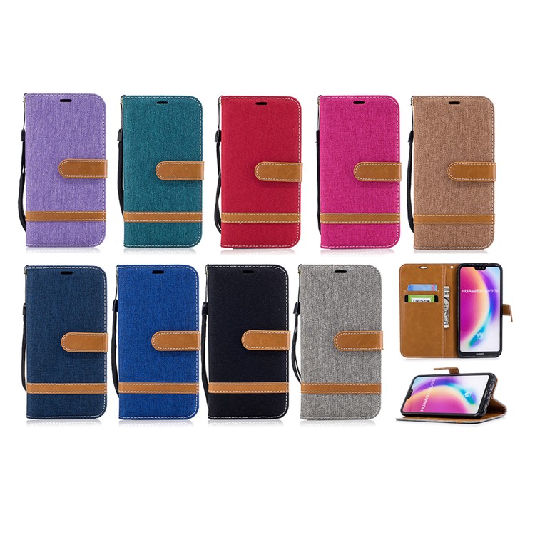 Jeans Cloth Texture Leather Wallet Stand Case for Huawei P20 Lite/Nova 3e - Black-12