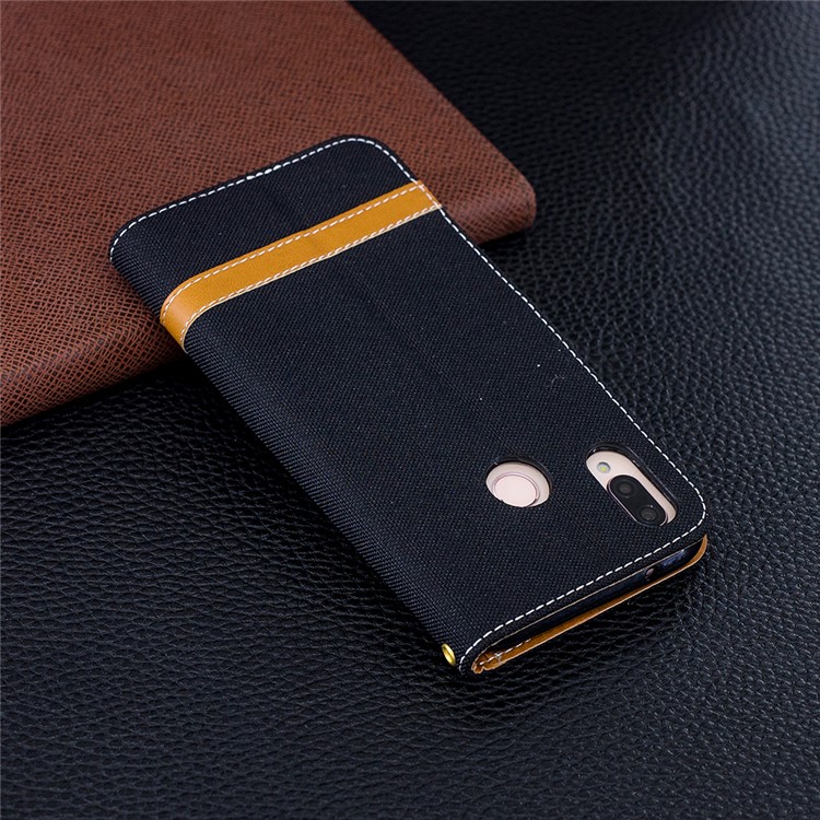 Jeans Cloth Texture Leather Wallet Stand Case for Huawei P20 Lite/Nova 3e - Black-3
