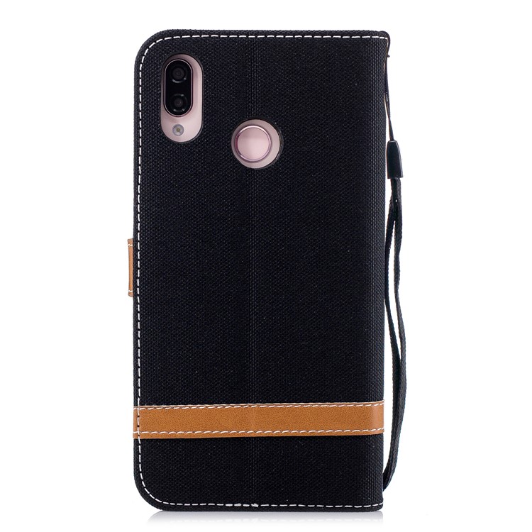 Jeans Cloth Texture Leather Wallet Stand Case for Huawei P20 Lite/Nova 3e - Black-5