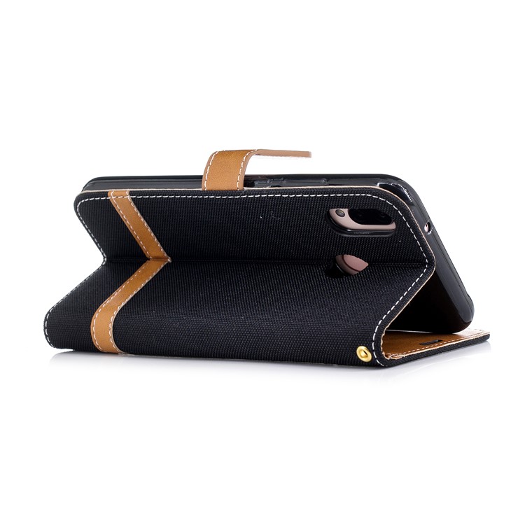Jeans Cloth Texture Leather Wallet Stand Case for Huawei P20 Lite/Nova 3e - Black-6