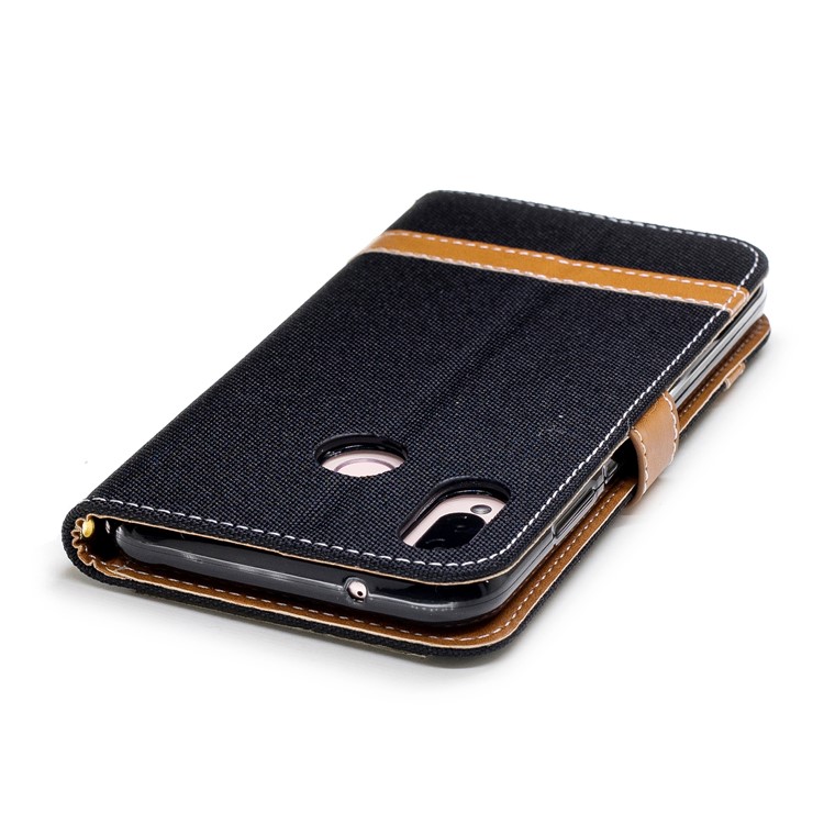 Jeans Cloth Texture Leather Wallet Stand Case for Huawei P20 Lite/Nova 3e - Black-9