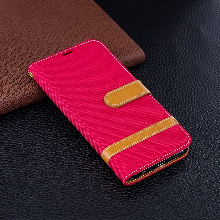 Jeans Cloth Texture Leather Wallet Stand Shell for Huawei P20 Lite/Nova 3e - Red-2