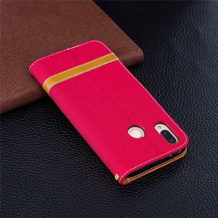 Jeans Cloth Texture Leather Wallet Stand Shell for Huawei P20 Lite/Nova 3e - Red-3