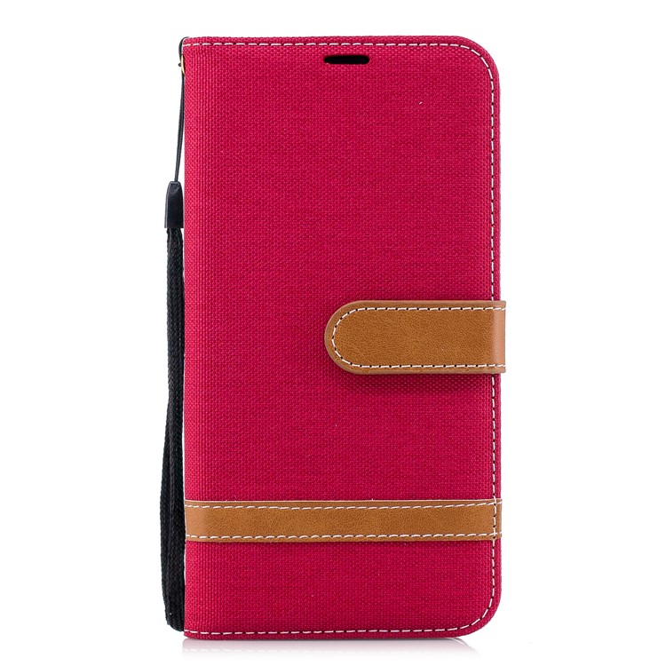 Jeans Cloth Texture Leather Wallet Stand Shell for Huawei P20 Lite/Nova 3e - Red-4