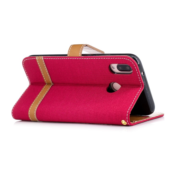 Jeans Cloth Texture Leather Wallet Stand Shell for Huawei P20 Lite/Nova 3e - Red-6
