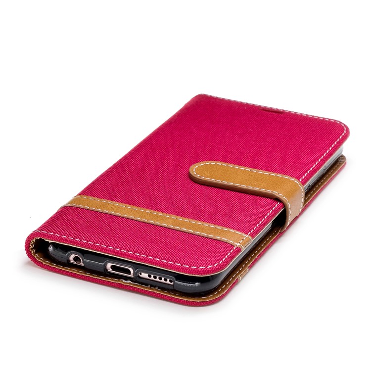 Jeans Cloth Texture Leather Wallet Stand Shell for Huawei P20 Lite/Nova 3e - Red-8