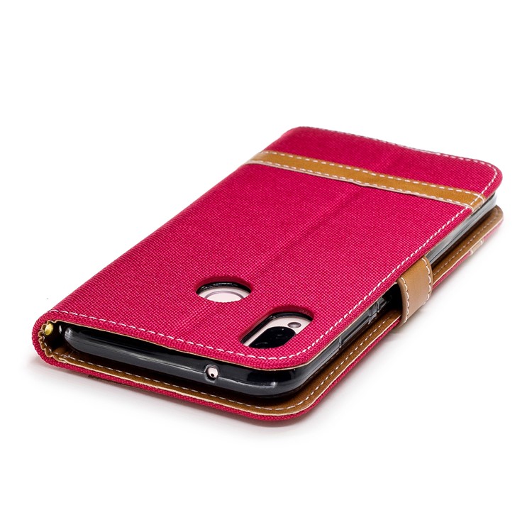 Jeans Cloth Texture Leather Wallet Stand Shell for Huawei P20 Lite/Nova 3e - Red-9