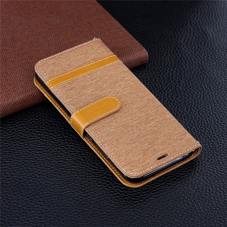 Jeans Cloth Texture Leather Wallet Phone Case for Huawei P20 Lite/Nova 3e - Khaki-3