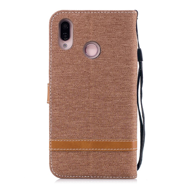 Jeans Cloth Texture Leather Wallet Phone Case for Huawei P20 Lite/Nova 3e - Khaki-5