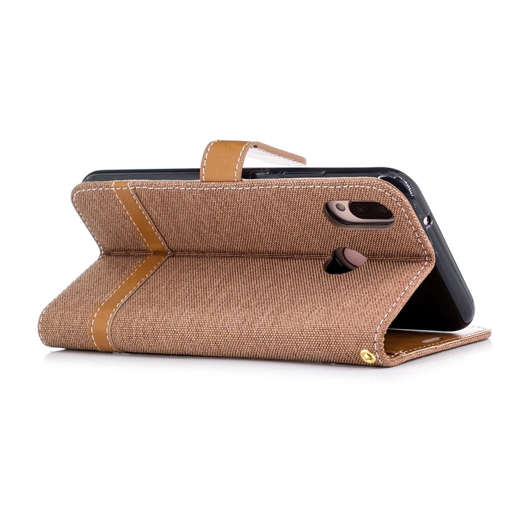 Jeans Cloth Texture Leather Wallet Phone Case for Huawei P20 Lite/Nova 3e - Khaki-6