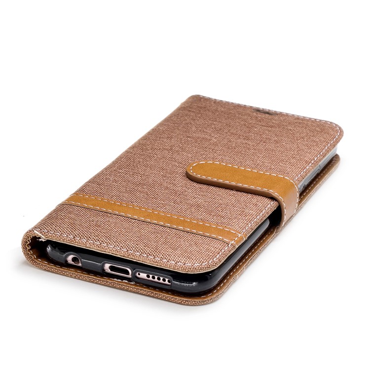 Jeans Cloth Texture Leather Wallet Phone Case for Huawei P20 Lite/Nova 3e - Khaki-8