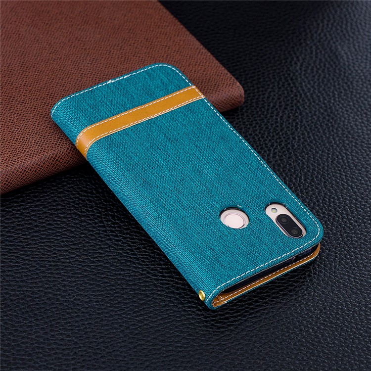 Jeans Cloth Texture Leather Wallet Phone Cover for Huawei P20 Lite/Nova 3e - Green-3
