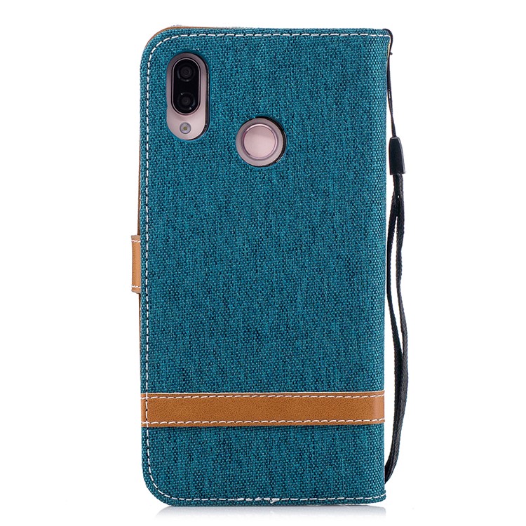 Jeans Cloth Texture Leather Wallet Phone Cover for Huawei P20 Lite/Nova 3e - Green-5