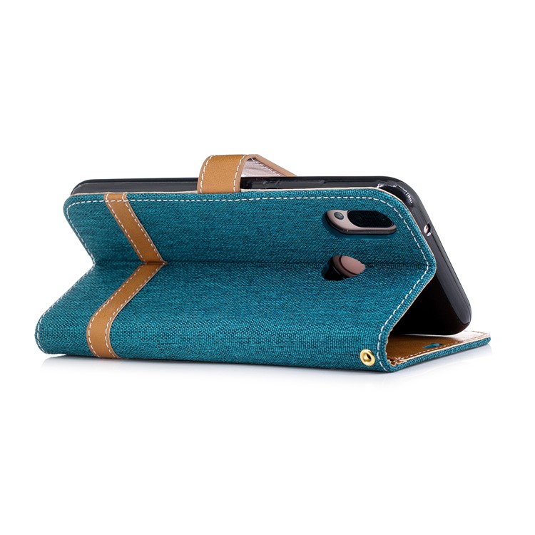 Jeans Cloth Texture Leather Wallet Phone Cover for Huawei P20 Lite/Nova 3e - Green-6