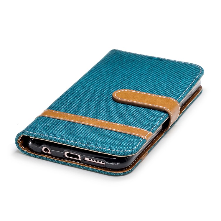 Jeans Cloth Texture Leather Wallet Phone Cover for Huawei P20 Lite/Nova 3e - Green-8