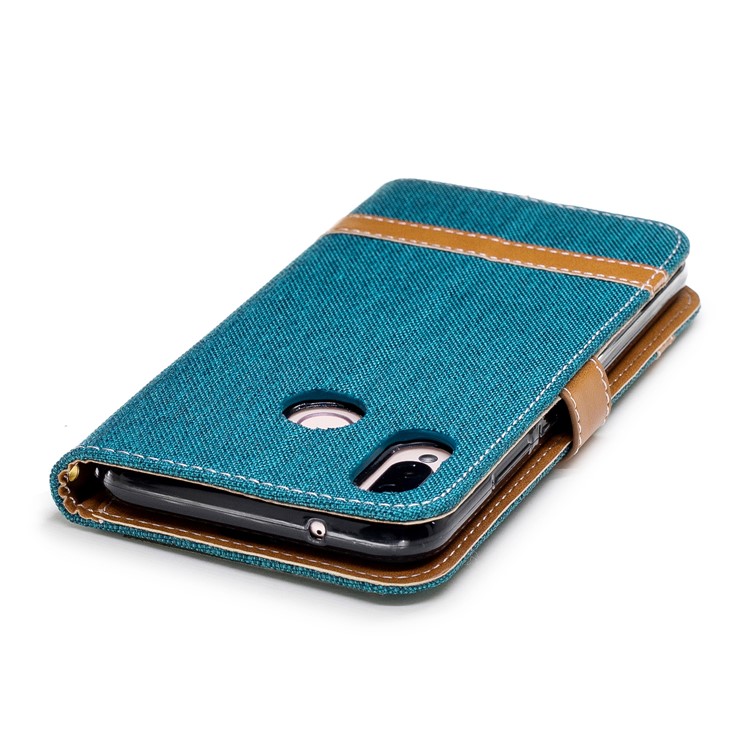 Jeans Cloth Texture Leather Wallet Phone Cover for Huawei P20 Lite/Nova 3e - Green-9