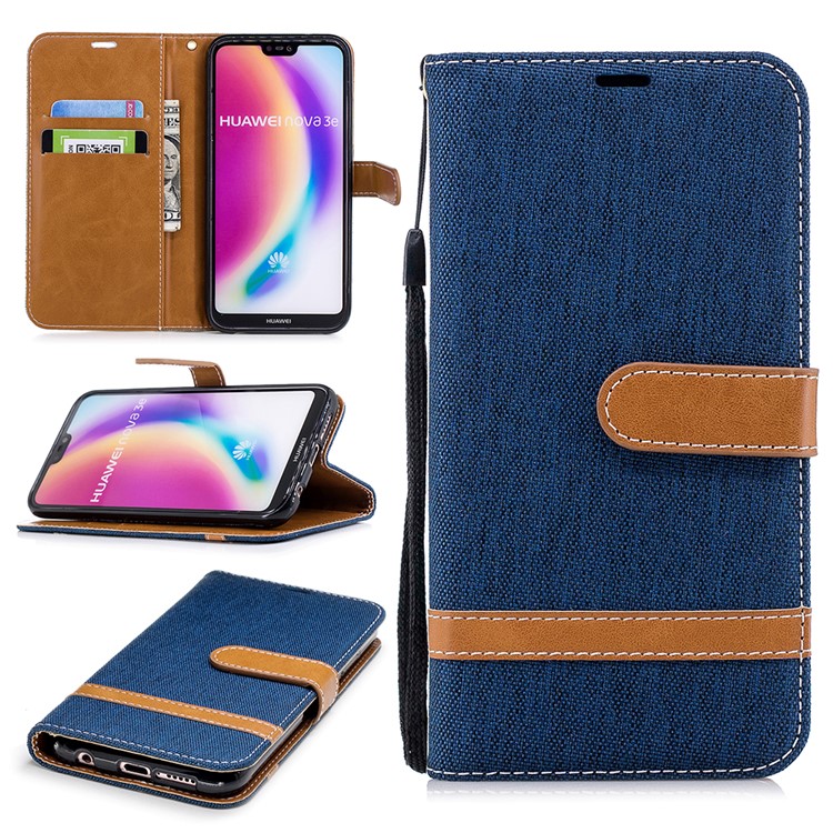 Custodia In Pelle Per Jeans Custodia In Tessuto Per Cellulare Huawei P20 Lite / Nova 3e - Blu Scuro-1