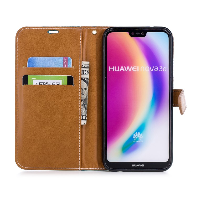 Jeans Cloth Texture Leather Wallet Mobile Casing for Huawei P20 Lite/Nova 3e - Baby Blue-10