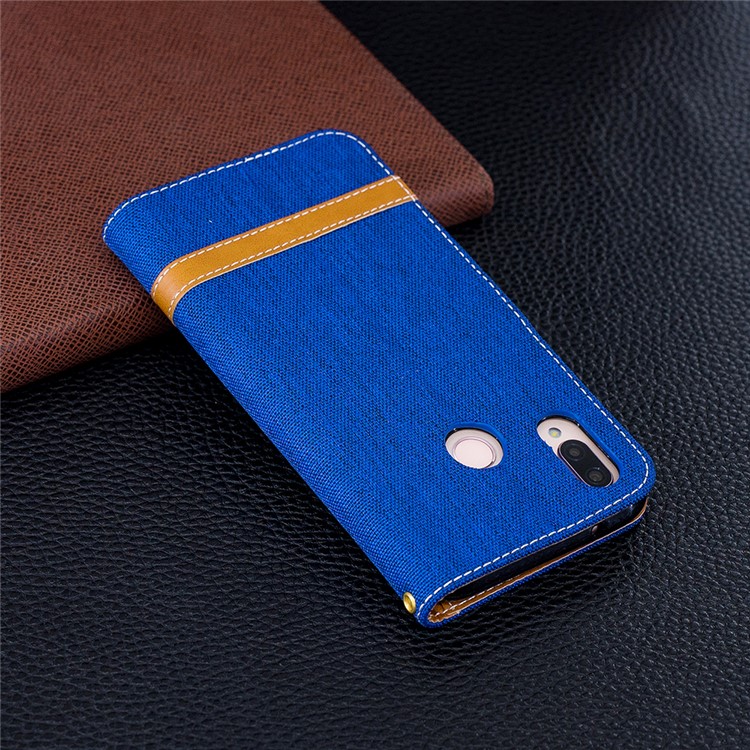 Jeans Cloth Texture Leather Wallet Mobile Casing for Huawei P20 Lite/Nova 3e - Baby Blue-3