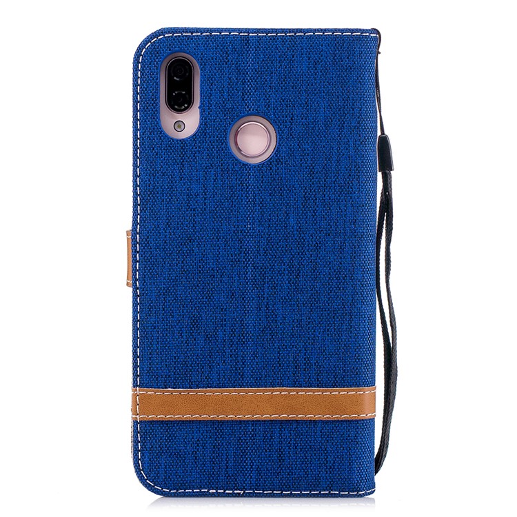 Jeans Cloth Texture Leather Wallet Mobile Casing for Huawei P20 Lite/Nova 3e - Baby Blue-5