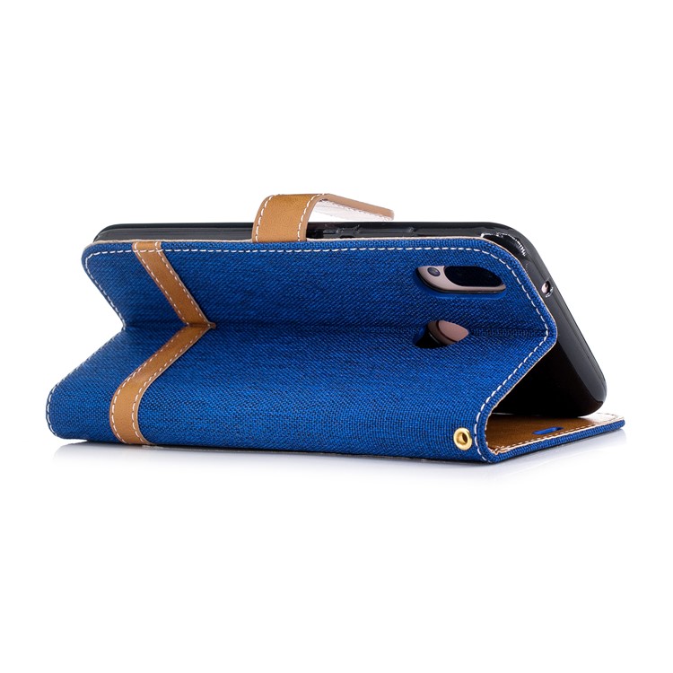 Jeans Cloth Texture Leather Wallet Mobile Casing for Huawei P20 Lite/Nova 3e - Baby Blue-6