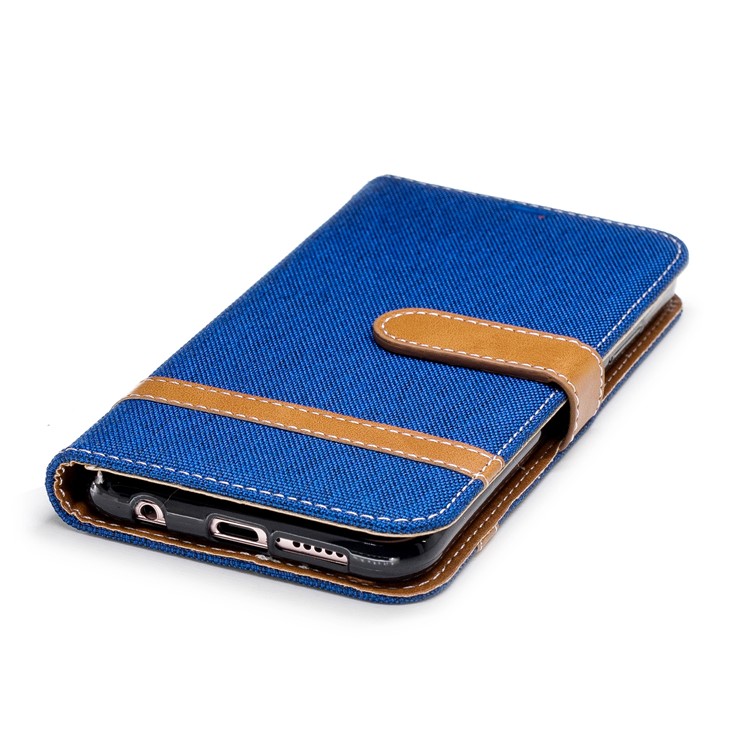 Jeans Cloth Texture Leather Wallet Mobile Casing for Huawei P20 Lite/Nova 3e - Baby Blue-8