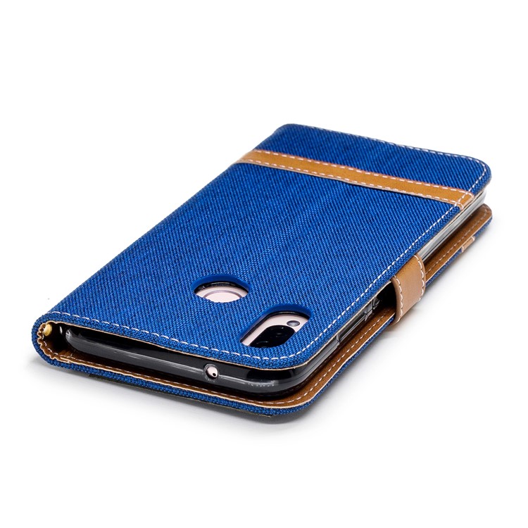 Jeans Cloth Texture Leather Wallet Mobile Casing for Huawei P20 Lite/Nova 3e - Baby Blue-9