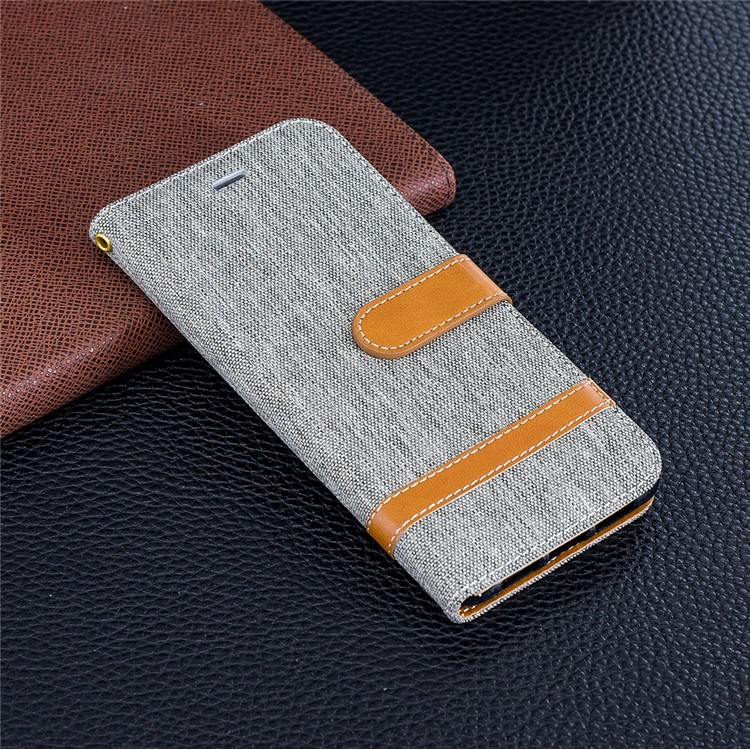 Épissure Jean Tissu PU Portefeuille En Cuir Support Couverture Avec Sangle Pour Huawei P20 - Gris-2