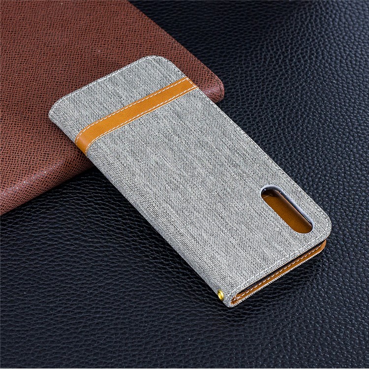 Épissure Jean Tissu PU Portefeuille En Cuir Support Couverture Avec Sangle Pour Huawei P20 - Gris-3