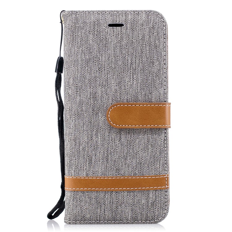 Épissure Jean Tissu PU Portefeuille En Cuir Support Couverture Avec Sangle Pour Huawei P20 - Gris-4