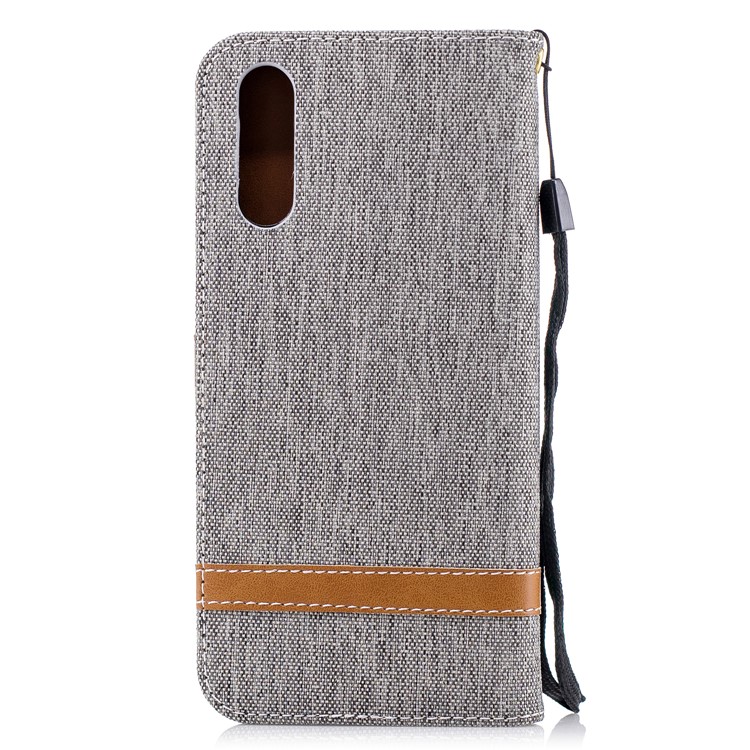 Épissure Jean Tissu PU Portefeuille En Cuir Support Couverture Avec Sangle Pour Huawei P20 - Gris-5