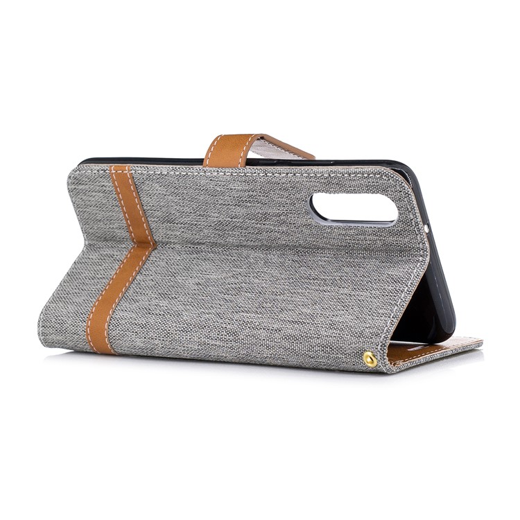 Épissure Jean Tissu PU Portefeuille En Cuir Support Couverture Avec Sangle Pour Huawei P20 - Gris-6