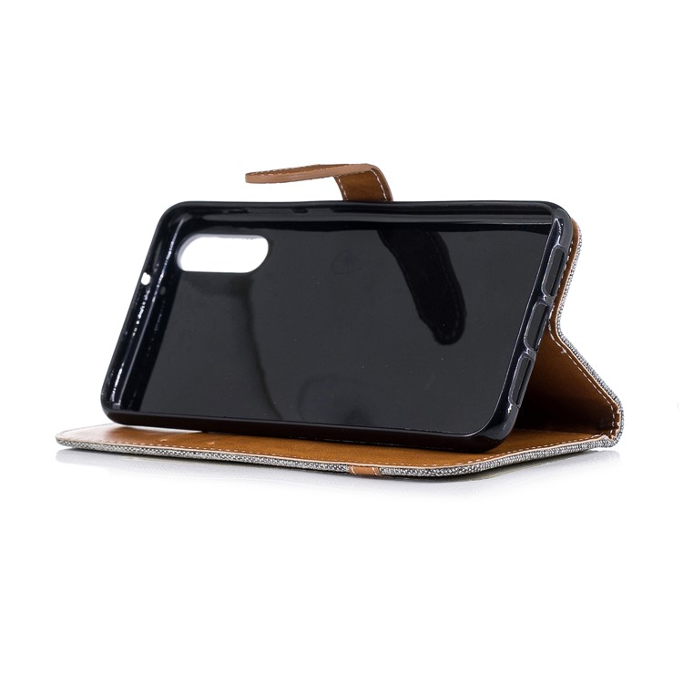 Épissure Jean Tissu PU Portefeuille En Cuir Support Couverture Avec Sangle Pour Huawei P20 - Gris-7