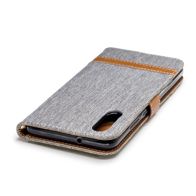 Épissure Jean Tissu PU Portefeuille En Cuir Support Couverture Avec Sangle Pour Huawei P20 - Gris-9