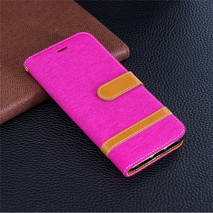 Splicing Jean Cloth PU Leather Stand Wallet Casing with Strap for Huawei P20 - Rose-2