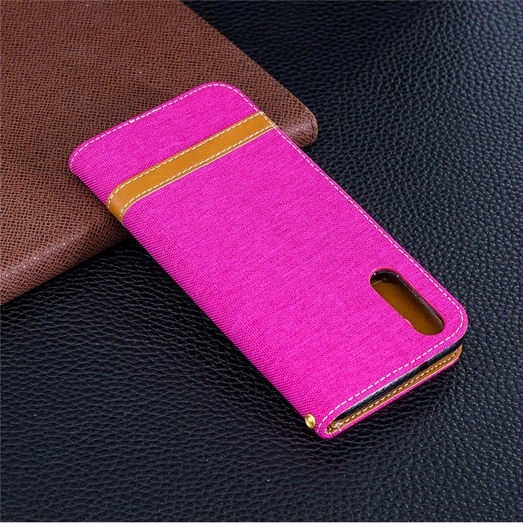 Splicing Jean Cloth PU Leather Stand Wallet Casing with Strap for Huawei P20 - Rose-3