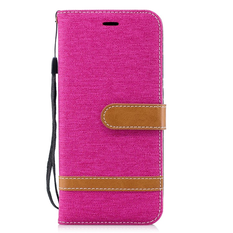 Splicing Jean Cloth PU Leather Stand Wallet Casing with Strap for Huawei P20 - Rose-4