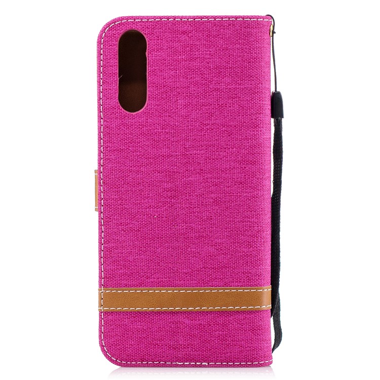 Splicing Jean Cloth PU Leather Stand Wallet Casing with Strap for Huawei P20 - Rose-5