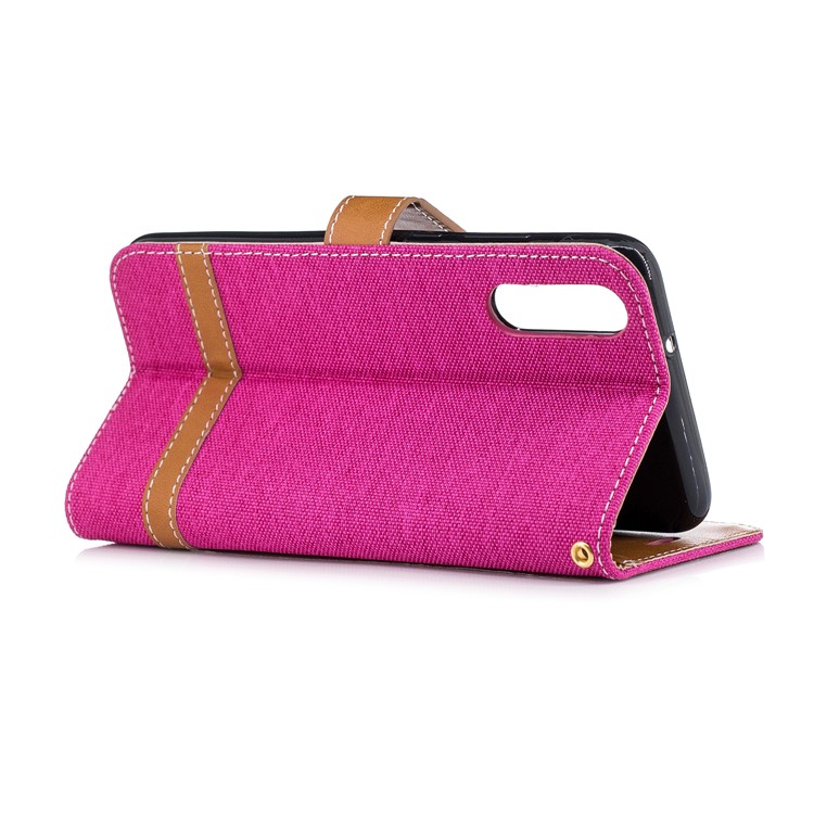 Splicing Jean Cloth PU Leather Stand Wallet Casing with Strap for Huawei P20 - Rose-6