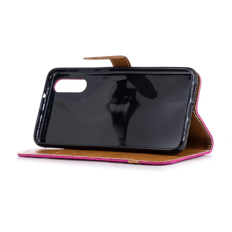 Splicing Jean Cloth PU Leather Stand Wallet Casing with Strap for Huawei P20 - Rose-7