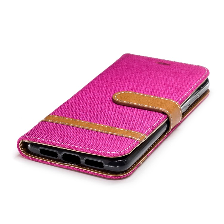 Splicing Jean Cloth PU Leather Stand Wallet Casing with Strap for Huawei P20 - Rose-8
