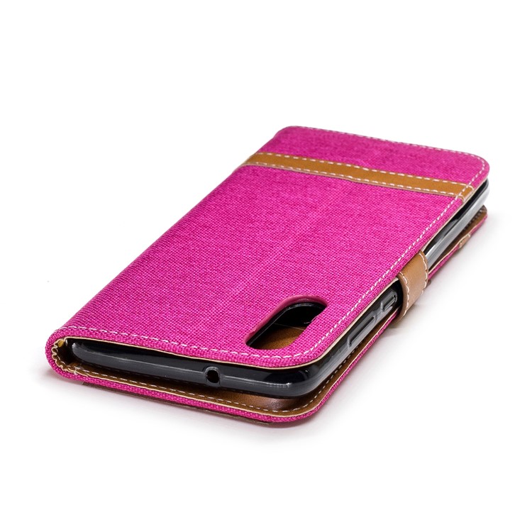Splicing Jean Cloth PU Leather Stand Wallet Casing with Strap for Huawei P20 - Rose-9