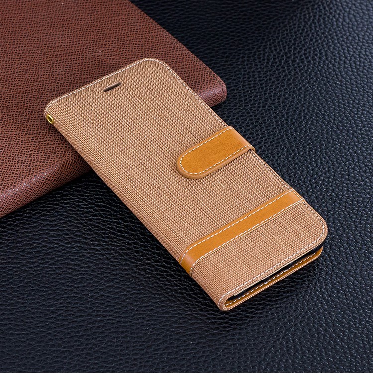 Splicing Jean Cloth PU Leather Wallet Stand Cover Case with Strap for Huawei P20 - Khaki-2